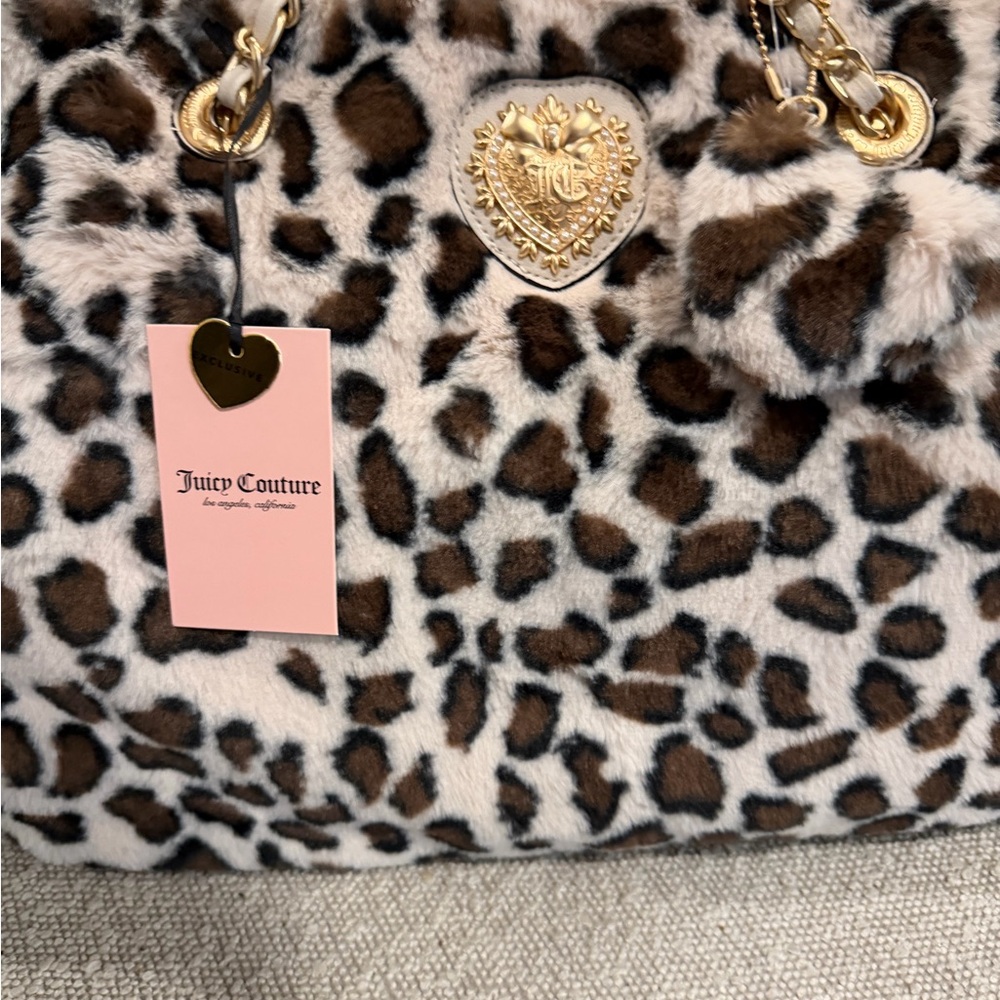 Juicy Couture Faux Fur snow Leopard Tote with Gold Accents - Picture 2 of 5